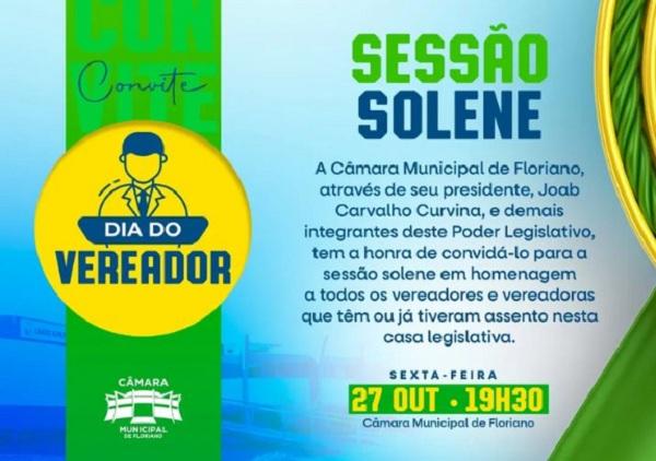 Câmara Municipal de Floriano realizará Sessão Solene em homenagem aos vereadores