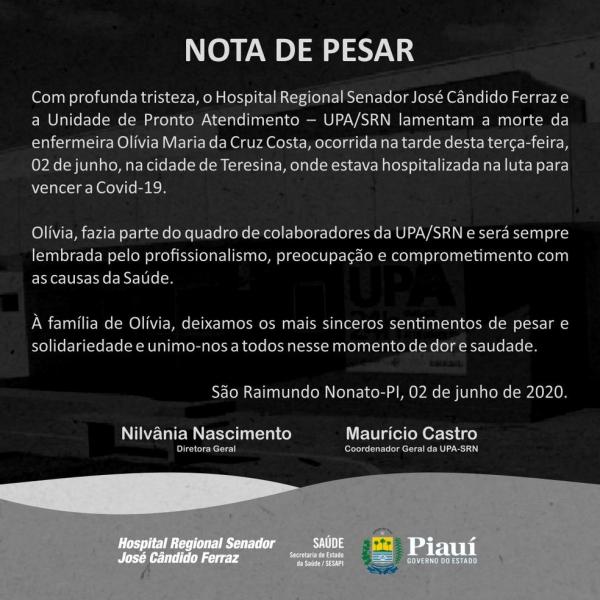 Hospital Regional divulgou nota lamentando o falecimento da enfermeira.(Imagem:Divulga&ccedil;&atilde;o)
