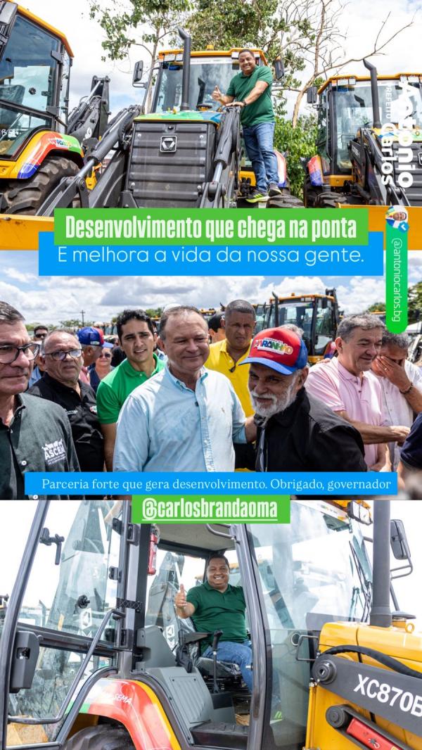 Prefeito Antônio Carlos celebra entrega de retroescavadeira para Barão de Grajaú pelo Governo do Maranhão(Imagem:Reprodução/Instagram)