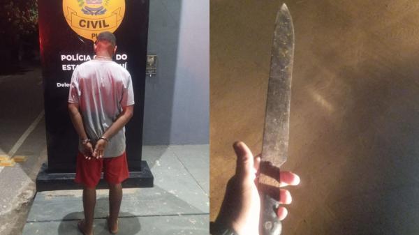 Homem é preso após invadir casa, destruir pertences e ameaçar mulher com facão no PI(Imagem:Reprodução/PMPI)