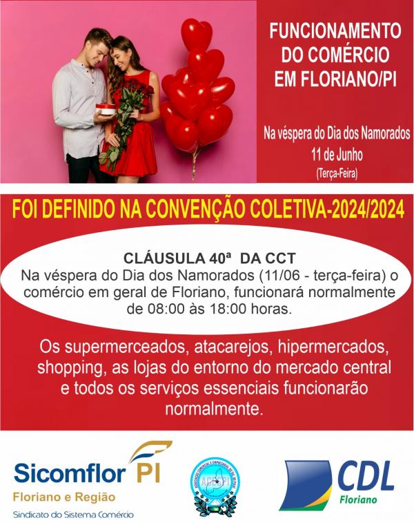 Comércio em Floriano funciona em horário normal na véspera do Dia dos Namorados
