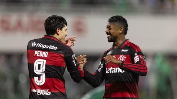 Pedro e Bruno Henrique em Chapecoense x Flamengo.(Imagem: Liamara Polli/AGIF)