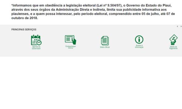 Governo do Piauí retira site do ar em obediência à legislação eleitoral