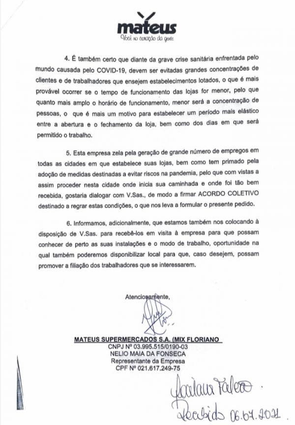 Documentos que comprovam o acordo entre Grupo Mateus e Sindicato(Imagem:Reprodu&ccedil;&atilde;o)