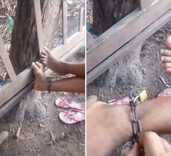 Mãe é presa por acorrentar filha a árvore no quintal de casa em Palmeirais