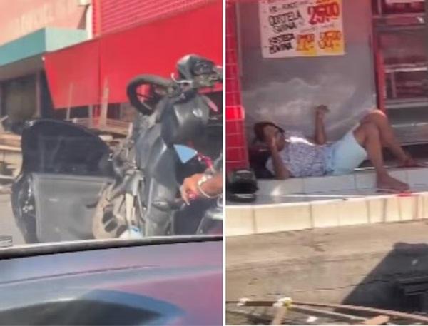Acidente deixa moto pendurada em porta de carro em Teresina; motociclista foi levado para o HUT