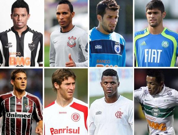 Andr&eacute;, Liedson, Victorino, Luan, Rafael Moura, Bolatti, Felipe e Rafinha: algumas op&ccedil;&otilde;es no mercado.(Imagem:Editoria de arte (Globoesporte.com))