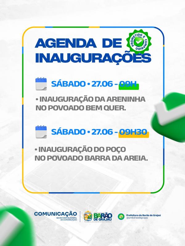 Prefeitura de Barão de Grajaú realiza agenda de inaugurações nos povoados Bem Quer e Barra da Areia.(Imagem:Divulgação)