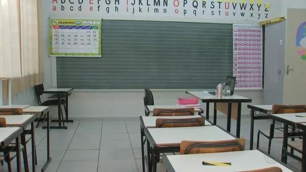  Sala de aula sem alunos.(Imagem:Reprodu&ccedil;&atilde;o/Tv Tem )