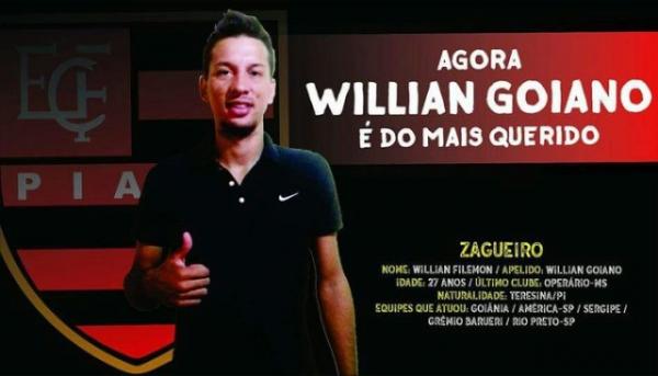 Flamengo-PI anuncia Willian Goiano e comete gafe com origem de zagueiro