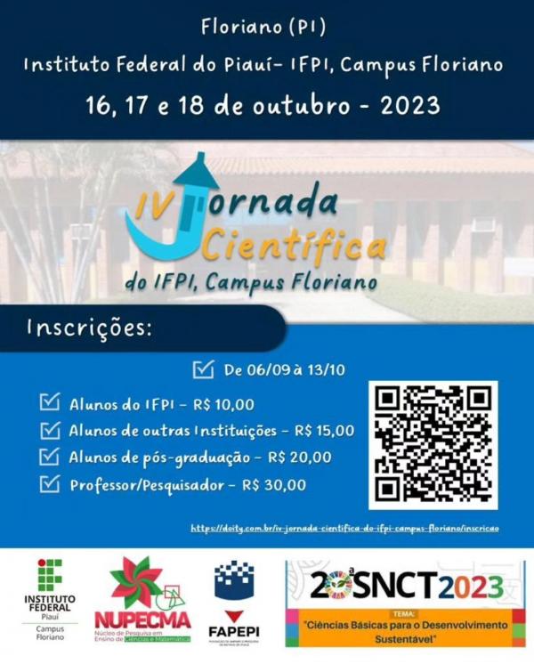 Inscrições abertas para a IV Jornada Científica do IFPI no Campus Floriano