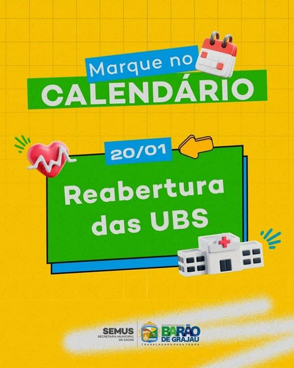 Reabertura das Unidades Básicas de Saúde em Barão de Grajaú acontece no dia 20 de janeiro