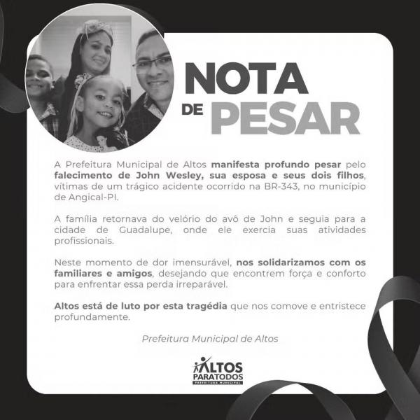 Quatro pessoas morrem em acidente entre carro e caminhão bitrem na BR-343 em Angical do Piauí.(Imagem:Prefeitura de Altos)