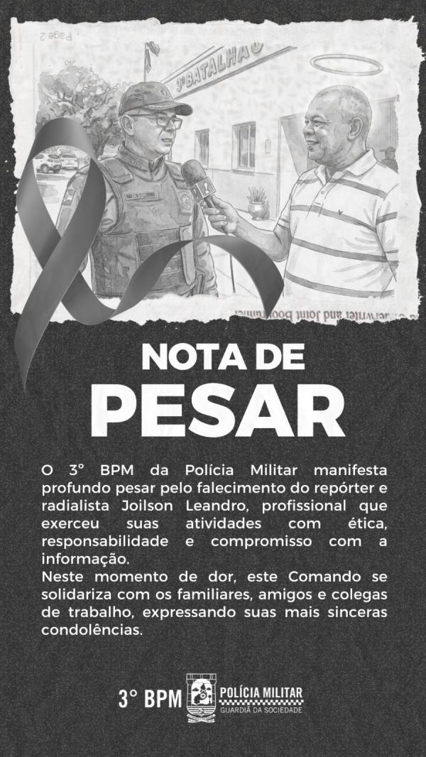 Nota de pesar (Imagem:Divulgação/PM)