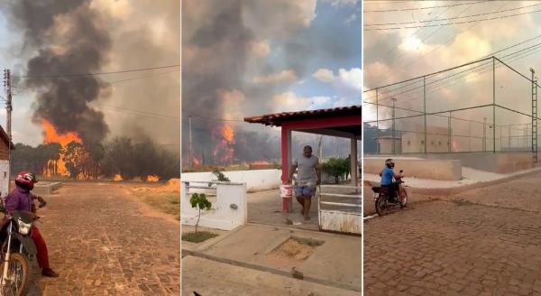 Incêndio florestal atinge vegetação e ameaça casas em Aroazes, no Piauí