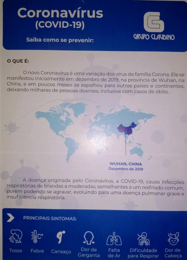 Grupo Claudino e Armazém Paraíba elaboram panfletos explicativos sobre prevenção ao coronavírus