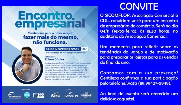 Encontro Empresarial ir&aacute; discutir as vendas de final de ano em Floriano(Imagem:Divulga&ccedil;&atilde;o)