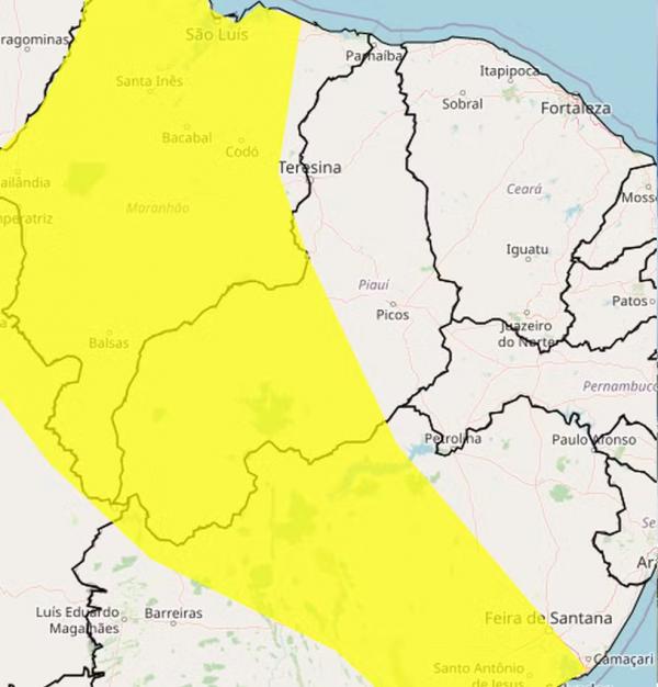 Inmet emite alerta amarelo de chuvas intensas para 79 cidades do Sul do Piauí
