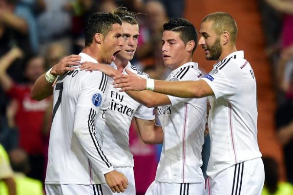 O quarteto m&aacute;gico do Real: CR7, Bale, James e Benzema.(Imagem:AFP)
