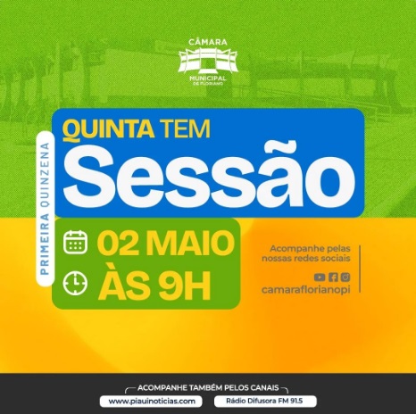 Câmara Municipal de Floriano anuncia sessão ordinária para a próxima quinta-feira, dia 02 de maio