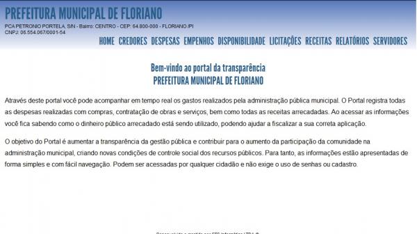 Portal da Transparência já esta disponível no site oficial da prefeitura de Floriano