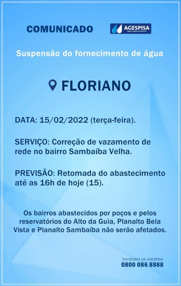 Suspens&atilde;o do fornecimento de &aacute;gua.(Imagem:Divulga&ccedil;&atilde;o)