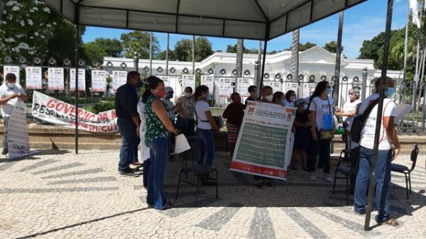 Representantes de categorias de profissionais da sa&uacute;de se reuniram diante do Pal&aacute;cio de Karnak, no Centro de Teresina.(Imagem:Divulga&ccedil;&atilde;o/ Senatepi)