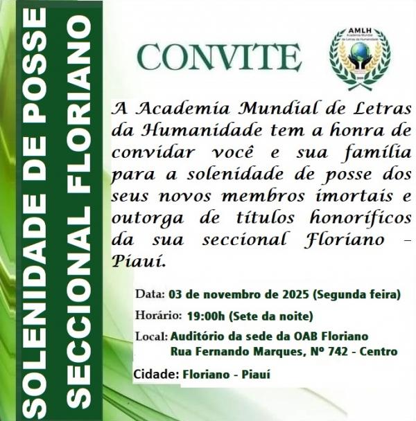 Academia Mundial de Letras da Humanidade realiza solenidade de posse em Floriano