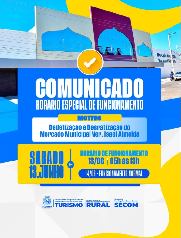 Mercado Municipal de Floriano terá horário especial neste sábado para realização de dedetização