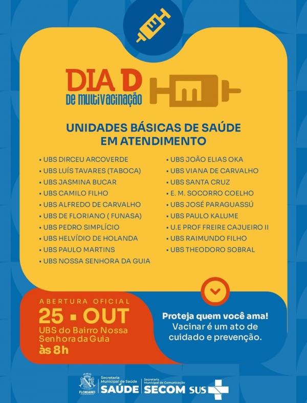 UBSs de Floriano realizam atualiza&ccedil;&atilde;o da caderneta de vacina&ccedil;&atilde;o neste s&aacute;bado (25)(Imagem:Reprodu&ccedil;&atilde;o/Instagram)