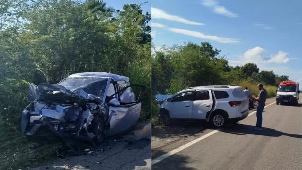 Colis&atilde;o frontal entre carros deixa feridos na BR-343, no litoral do Piau&iacute;.(Imagem: Divulga&ccedil;&atilde;o/PMPI)