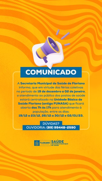 Recesso: Floriano vai centralizar o atendimento de unidades de saúde