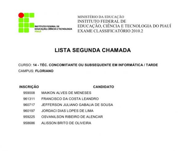 Segunda chamada para o curso T&eacute;cnico em Inform&aacute;tica(Imagem:IFPI )