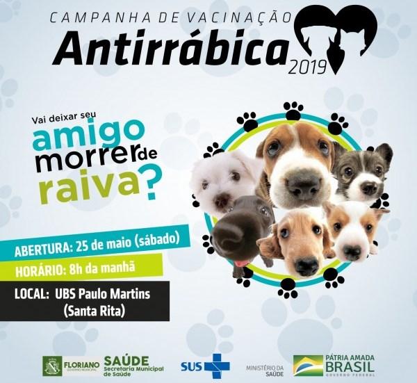 Campanha de Vacinação Antirrábica será realizada neste sábado em Floriano