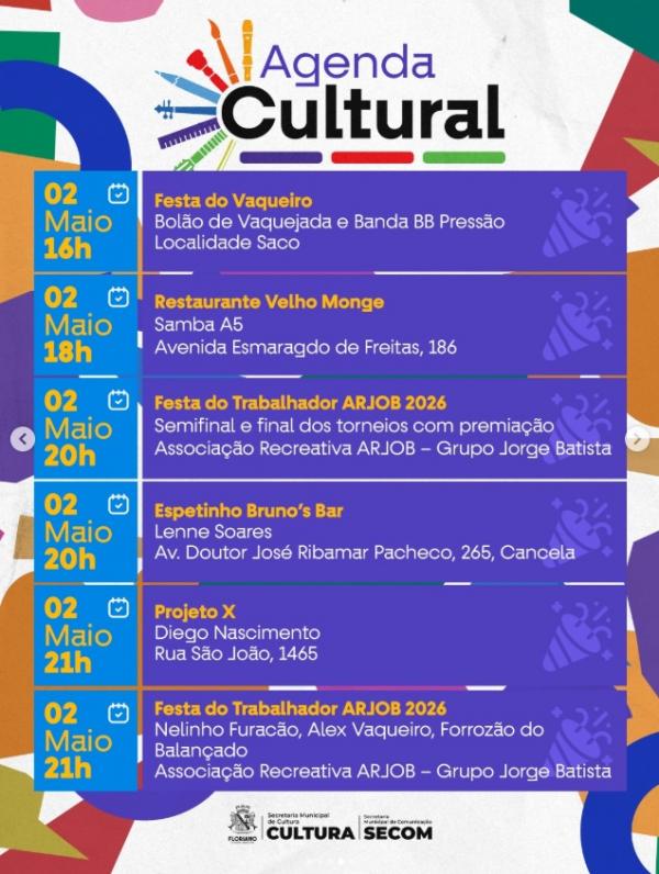 Agenda cultural movimenta feriado e fim de semana em Floriano com diversas atrações(Imagem:Reprodução/Instagram)