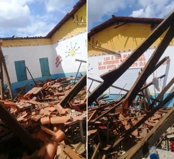Teto de escola desaba no Piauí após estrutura de madeira romper; funcionária fica ferida