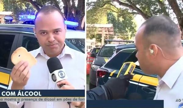 Repórter come pão de forma ao vivo, faz teste do bafômetro e é "autuado" em Teresina