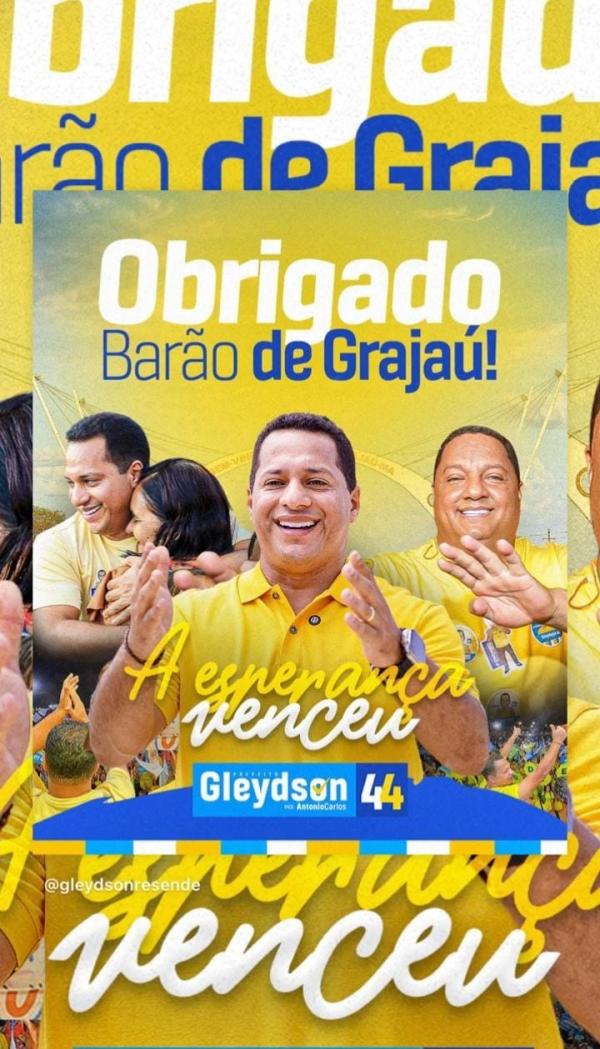  Gleydson Resende &eacute; eleito prefeito de Bar&atilde;o de Graja&uacute; com 46,54% dos votos.(Imagem:Divulga&ccedil;&atilde;o)
