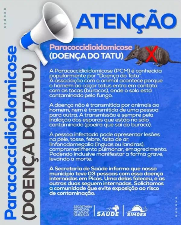  Nota da Secretaria de Sa&uacute;de de Sim&otilde;es sobre Paracoccidioidomicose (Doen&ccedil;a do Tatu) (Imagem:Reprodu&ccedil;&atilde;o )