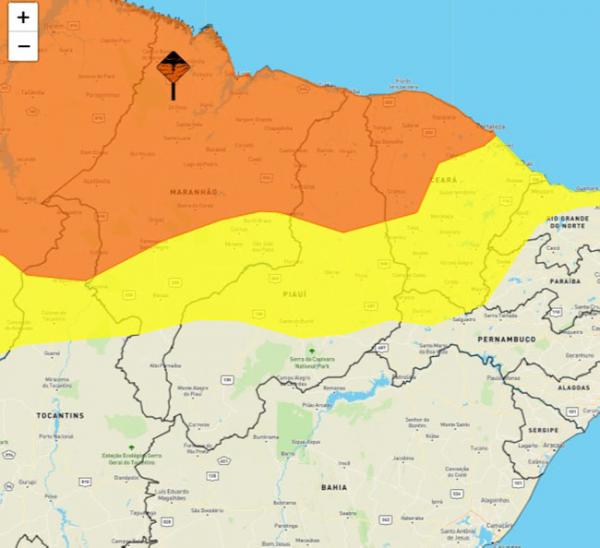  Inmet emite novos alertas de chuvas intensas para o Piau&iacute;.(Imagem:Inmet)